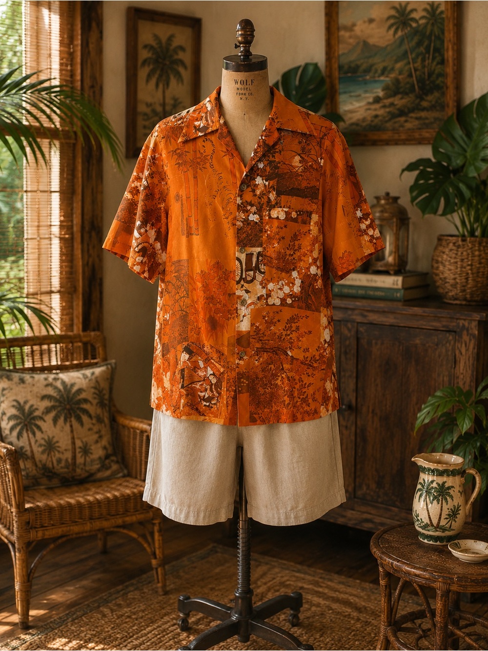 Vintage 1970s Surf Line Orange graphic printed Hawaiian shirt